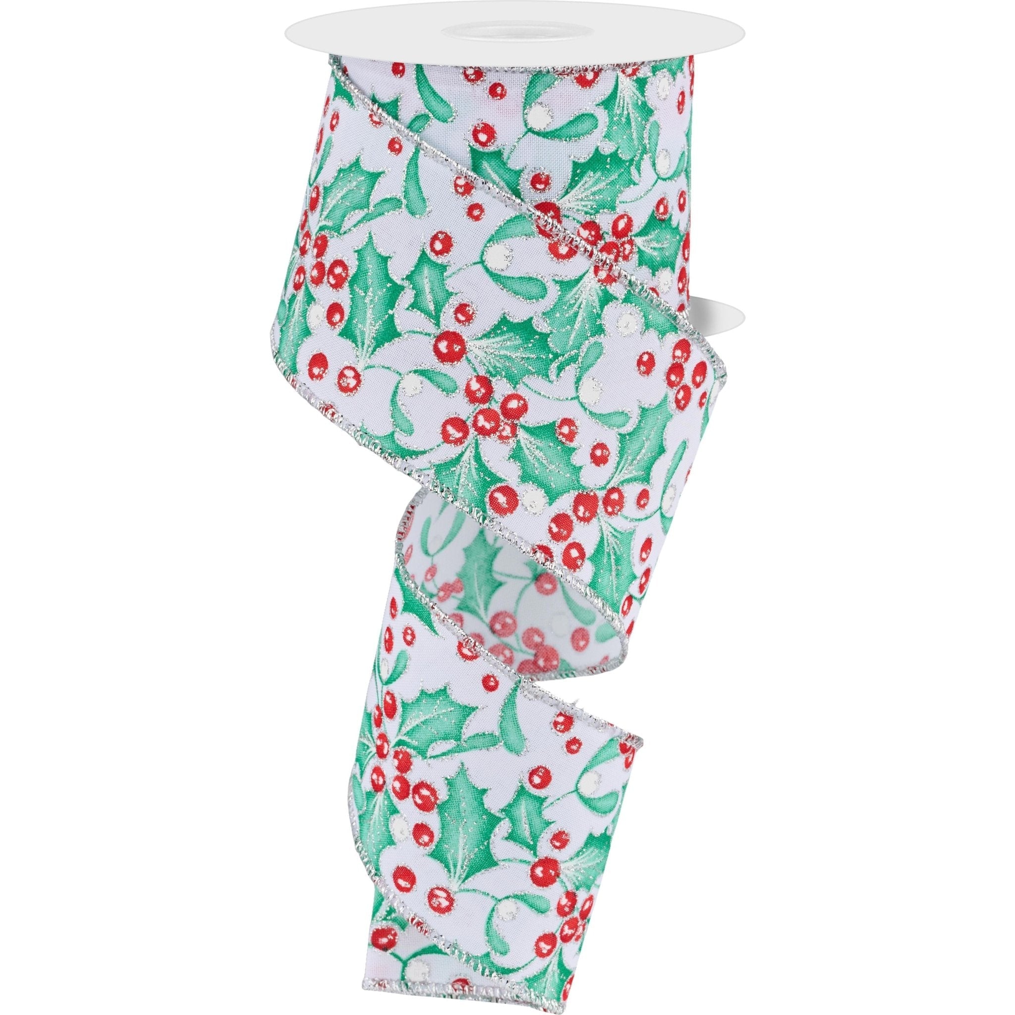 Shop For 2.5" Holly Berry Mistletoe Ribbon: White/Mint (10 Yards) at Michelle's aDOORable Creations