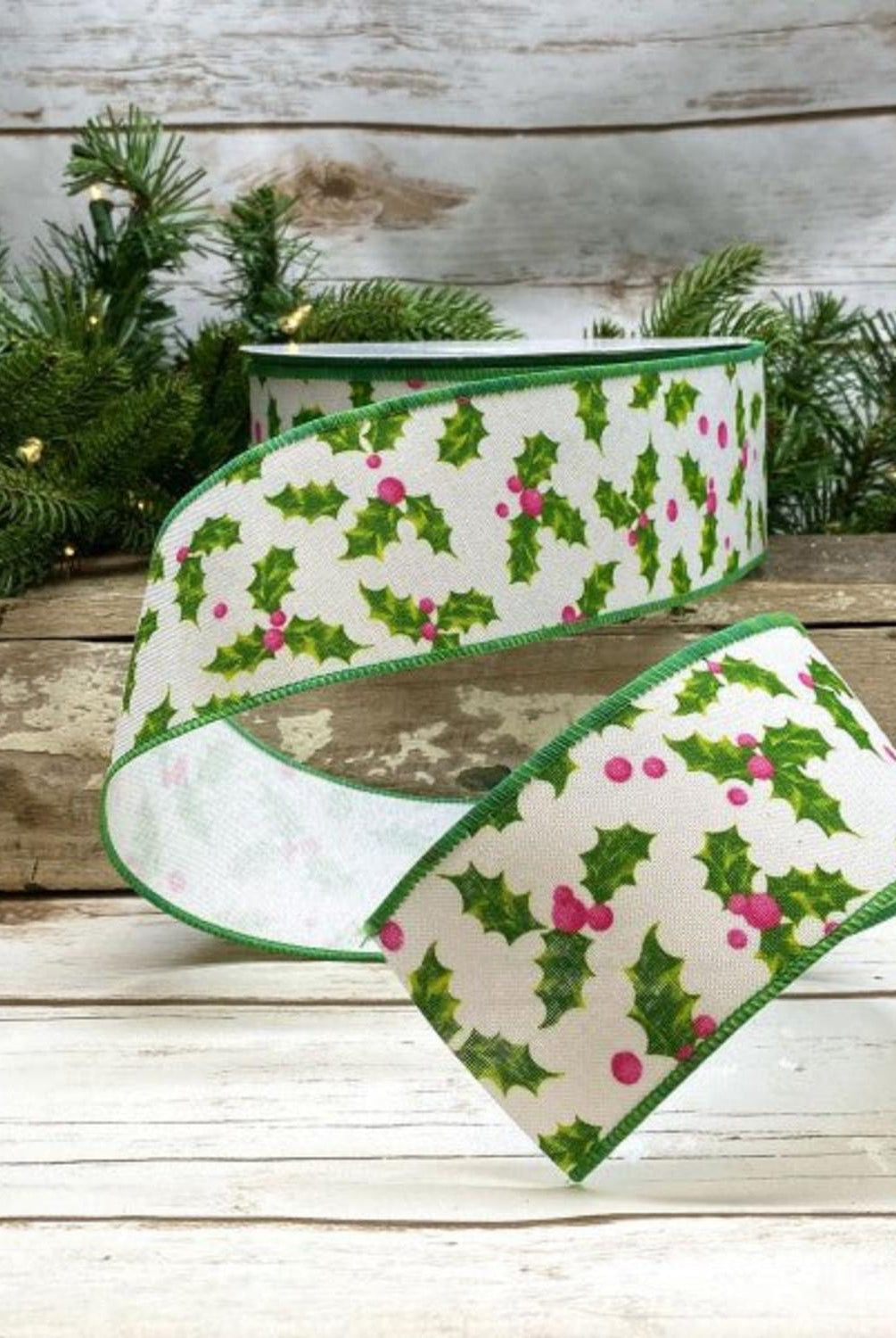 2.5" Holly Ribbon: Red & Green (25 Yards)