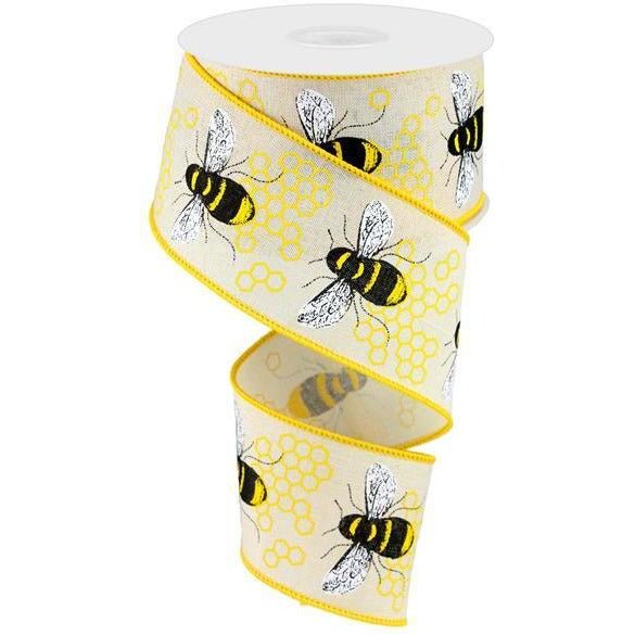 Shop For 2.5" Honey Bee Royal Ribbon: Cream (10 Yards) at Michelle's aDOORable Creations