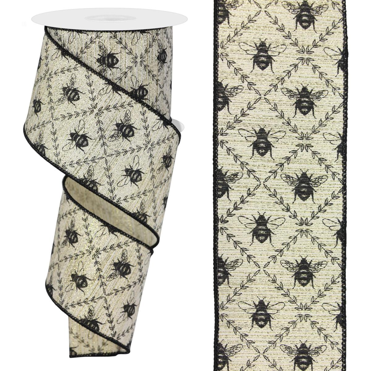 Shop For 2.5" Honey Bee Trellis On Metallic Ribbon: Gold (10 Yards) at Michelle's aDOORable Creations