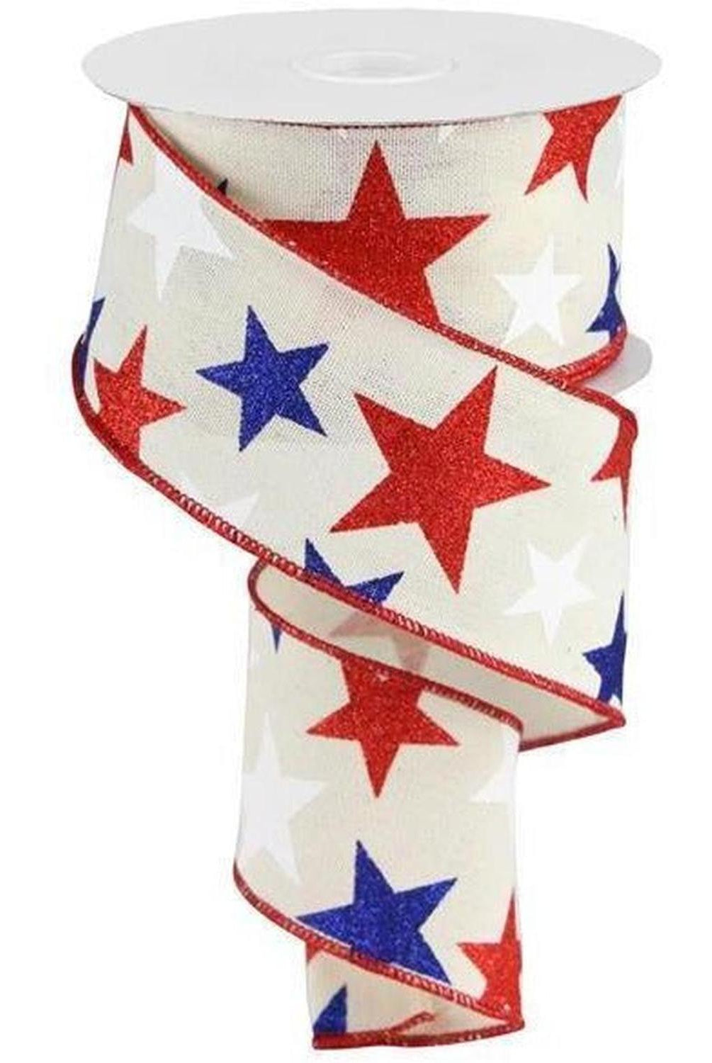 2.5" Ivory Cotton Ribbon: Patriotic Stars (10 Yards)