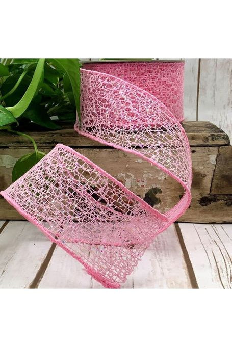 2.5" Lace Glitter Ribbon: Pink (10 Yards) - Michelle's aDOORable Creations - Wired Edge Ribbon