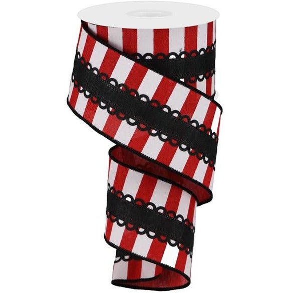 Shop For 2.5" Lace On Horizontal Stripe Ribbon: Red/White (10 Yards) at Michelle's aDOORable Creations