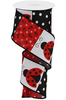 2.5" Ladybug Block Ribbon (10 Yards) - Michelle's aDOORable Creations - Wired Edge Ribbon