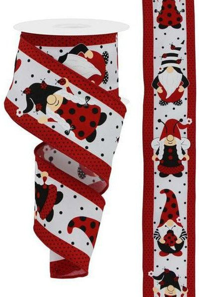 2.5" Ladybug Gnome Ribbon: White (10 Yards) - Michelle's aDOORable Creations - Wired Edge Ribbon