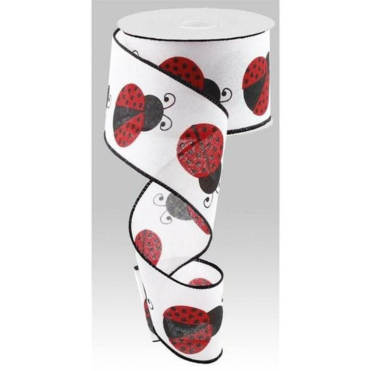 Shop For 2.5" Ladybug on Royal Ribbon: White (10 Yards) at Michelle's aDOORable Creations