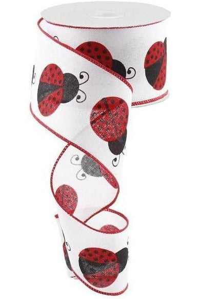 2.5" Ladybug Ribbon: White, Red, Black (10 Yards) - Michelle's aDOORable Creations - Wired Edge Ribbon