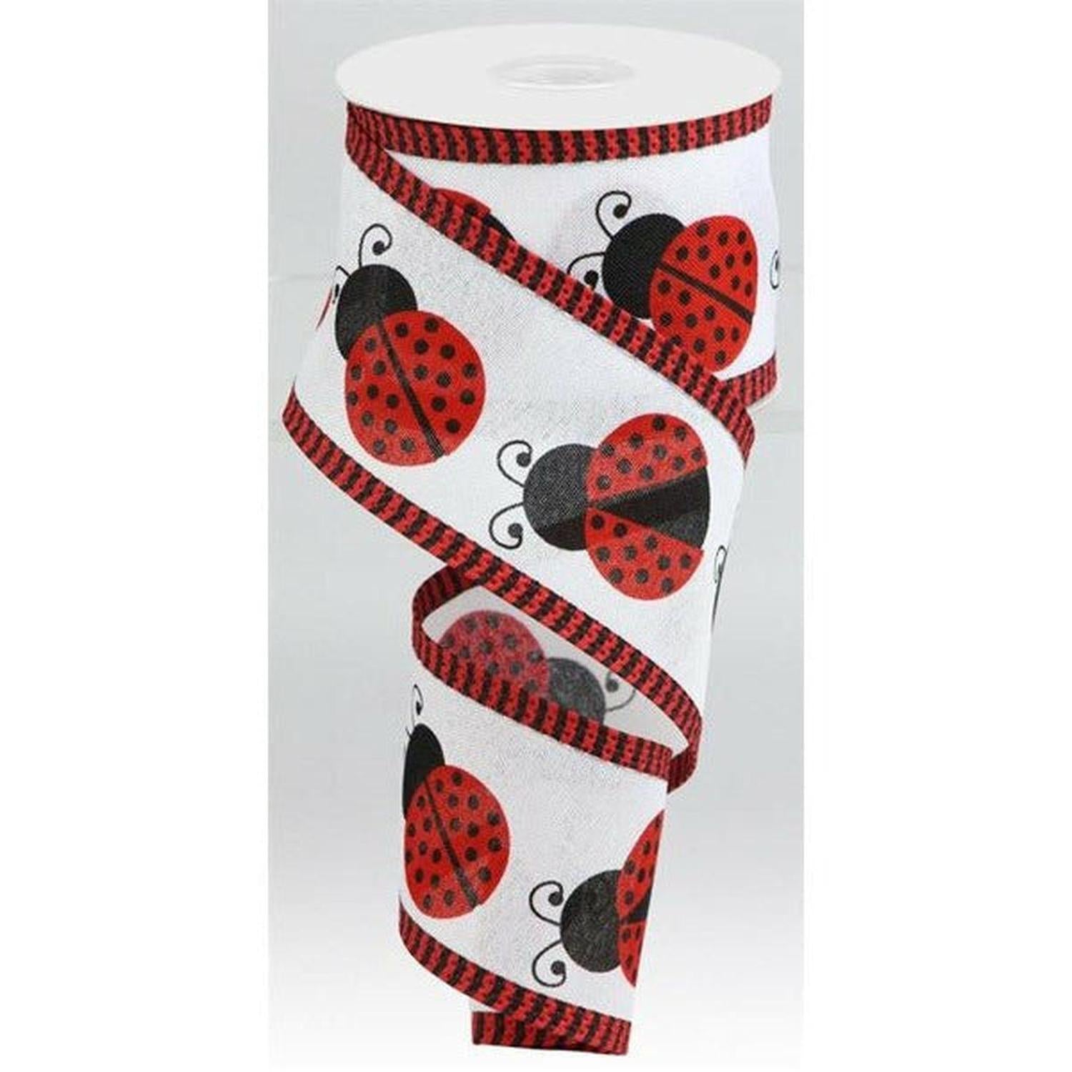 Shop For 2.5" Ladybug Thin Stripe Ribbon: Red (10 Yards) at Michelle's aDOORable Creations