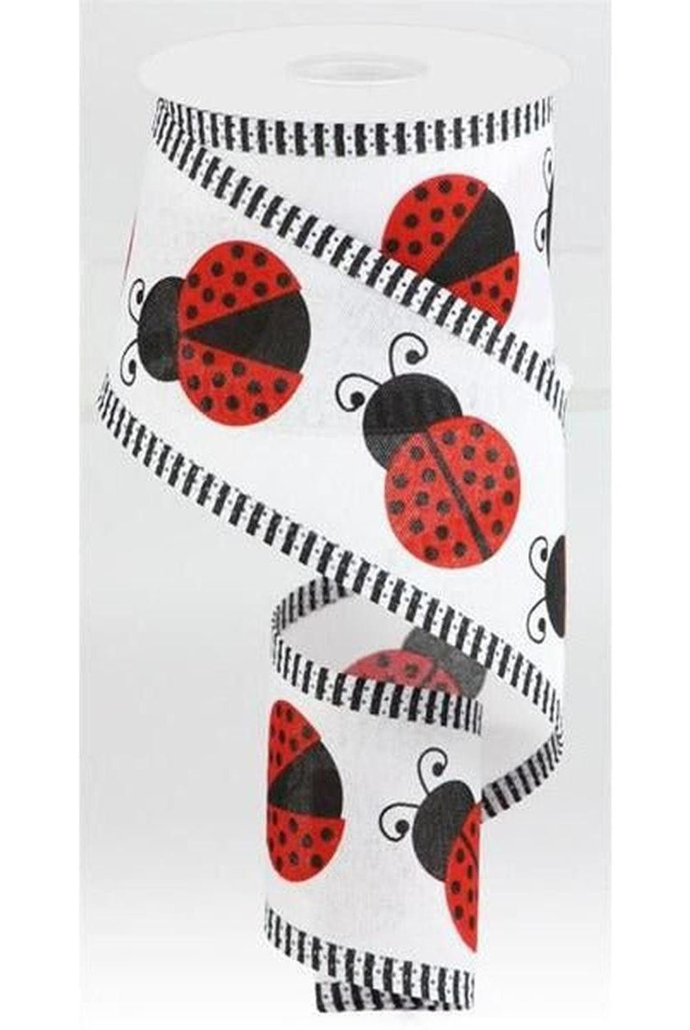 Shop For 2.5" Ladybug Thin Stripe Ribbon: White (10 Yards) at Michelle's aDOORable Creations