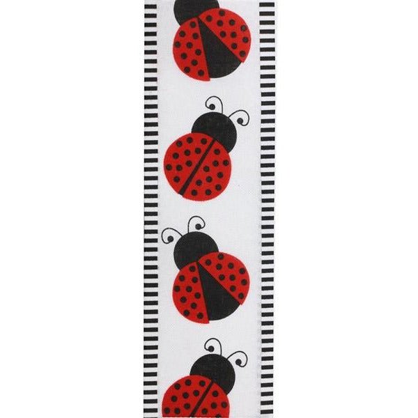 Shop For 2.5" Ladybug Thin Stripe Ribbon: White (10 Yards) at Michelle's aDOORable Creations