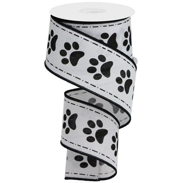 Shop For 2.5" Large Paw Print Royal Ribbon: White (10 Yards) at Michelle's aDOORable Creations