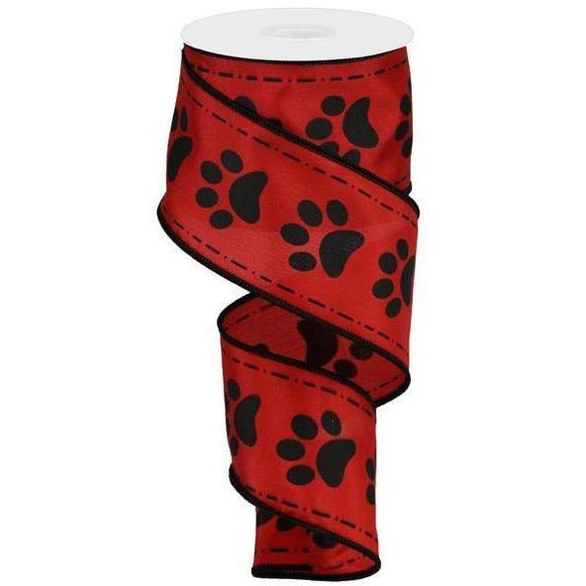 Shop For 2.5" Large Paw Print Satin Ribbon: Red (10 Yards) at Michelle's aDOORable Creations