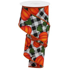 Shop For 2.5" Leaves Pumpkin on Check Ribbon: White (10 Yards) at Michelle's aDOORable Creations