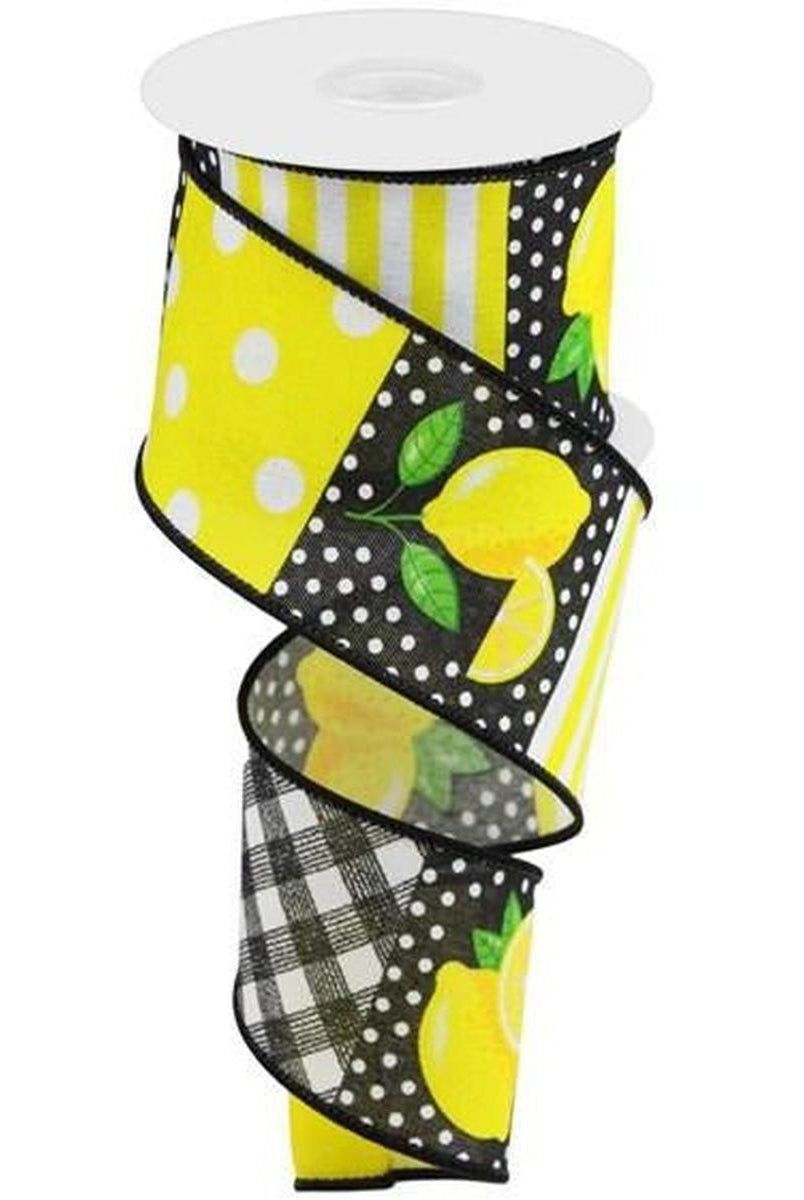 Shop For 2.5" Lemon Block Ribbon: Black & White (10 Yards) at Michelle's aDOORable Creations