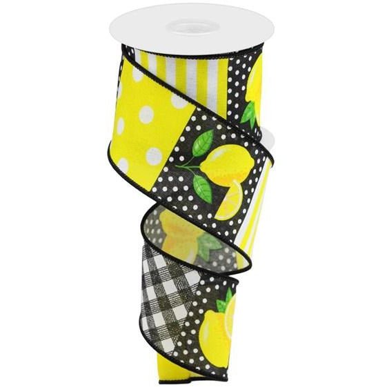 Shop For 2.5" Lemon Block Ribbon: Black & White (10 Yards) at Michelle's aDOORable Creations