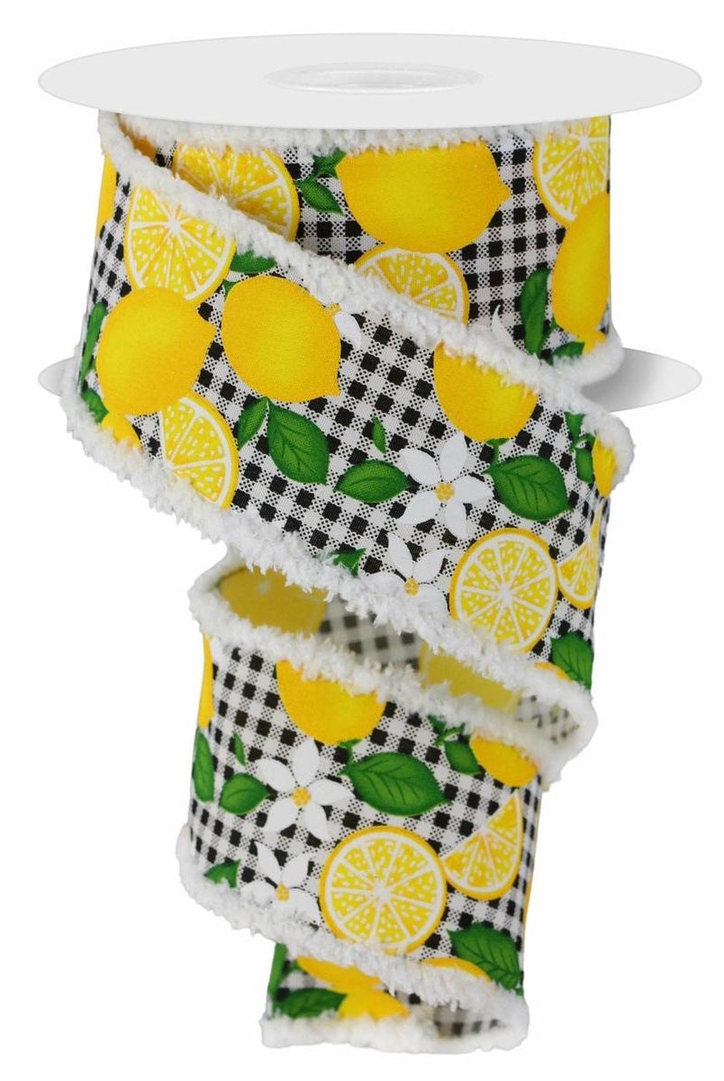 Shop For 2.5" Lemon Check Drift Edge Ribbon: Black & White (10 Yards) at Michelle's aDOORable Creations
