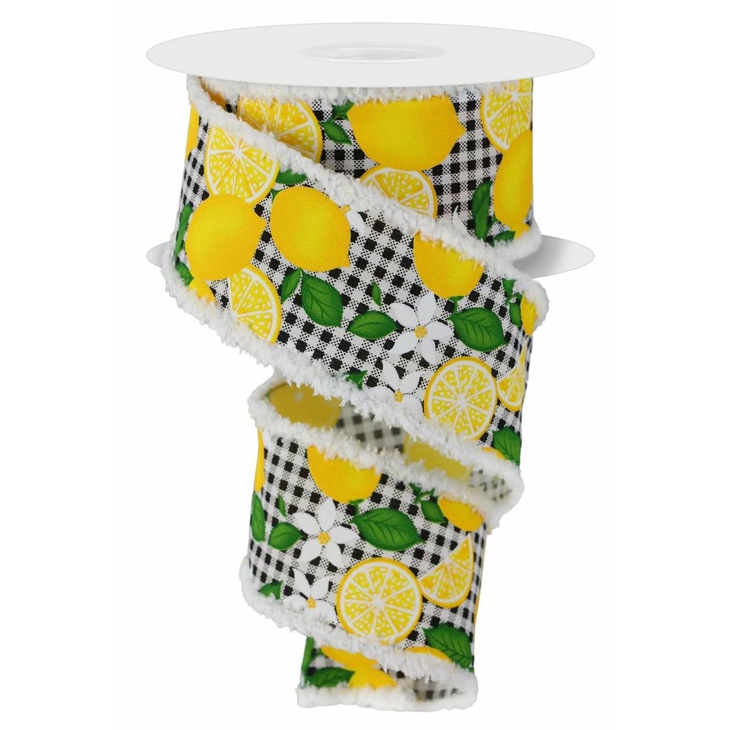 Shop For 2.5" Lemon Check Drift Edge Ribbon: Black & White (10 Yards) at Michelle's aDOORable Creations