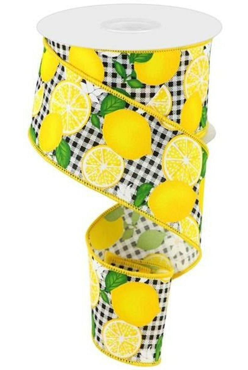 Shop For 2.5" Lemon with Leaves Check Ribbon: Black & White (10 Yards) at Michelle's aDOORable Creations