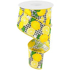 Shop For 2.5" Lemon with Leaves Check Ribbon: Black & White (10 Yards) at Michelle's aDOORable Creations