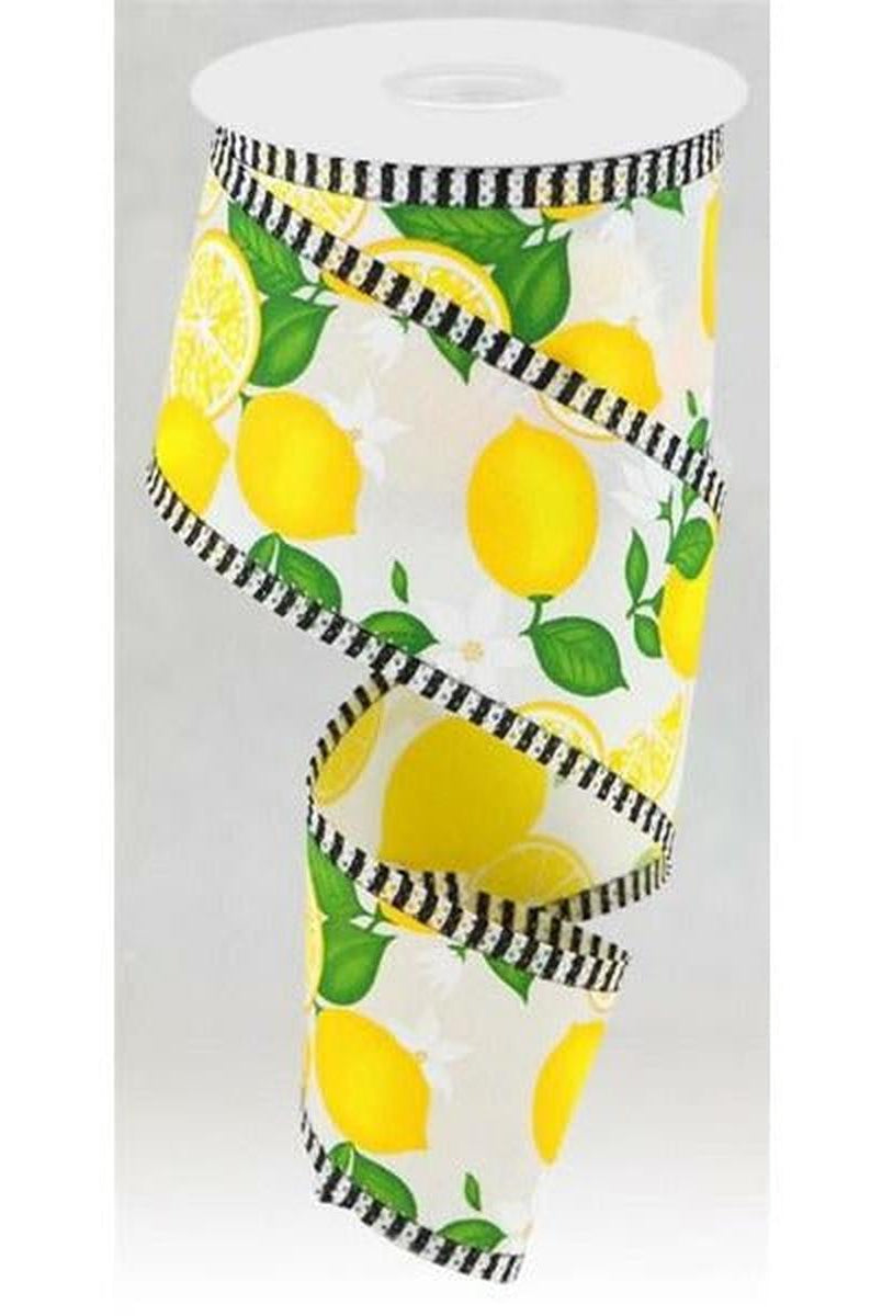 Shop For 2.5" Lemon with Leaves Thin Stripes Ribbon: White (10 Yards) at Michelle's aDOORable Creations