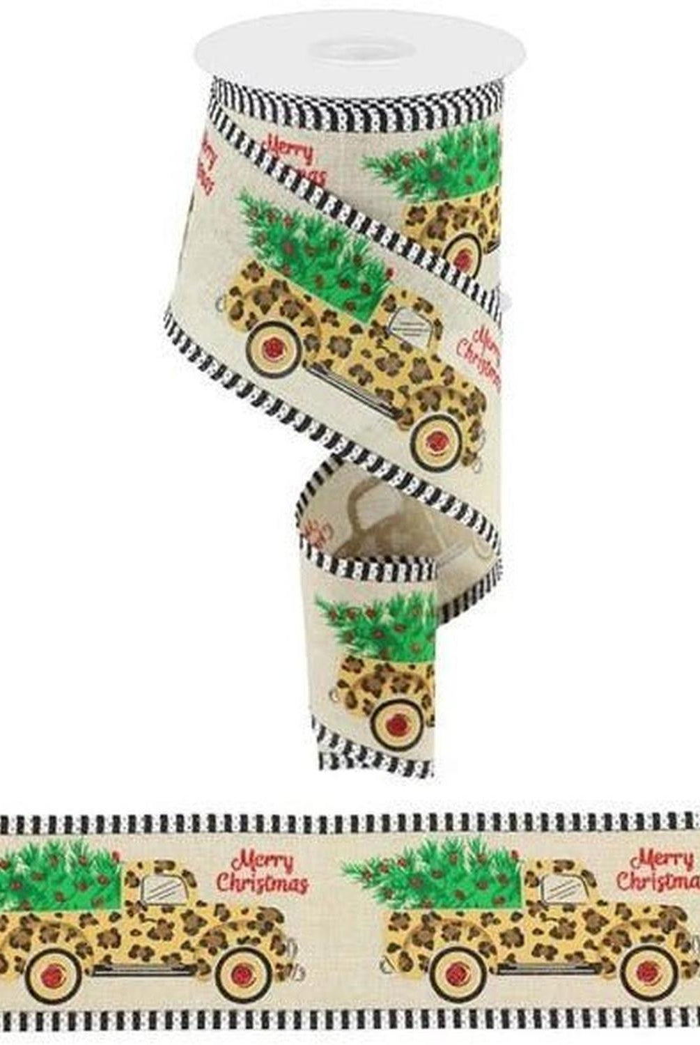 Shop For 2.5" Leopard Merry Christmas Ribbon: Natural (10 Yards) at Michelle's aDOORable Creations