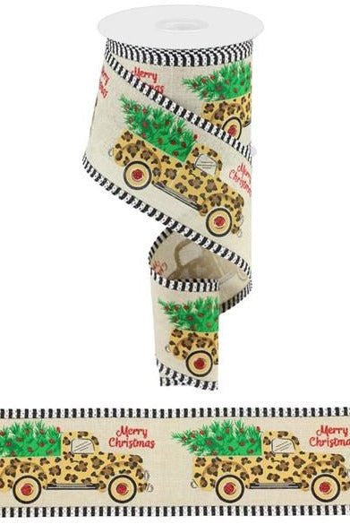 Shop For 2.5" Leopard Merry Christmas Ribbon: Natural (10 Yards) at Michelle's aDOORable Creations