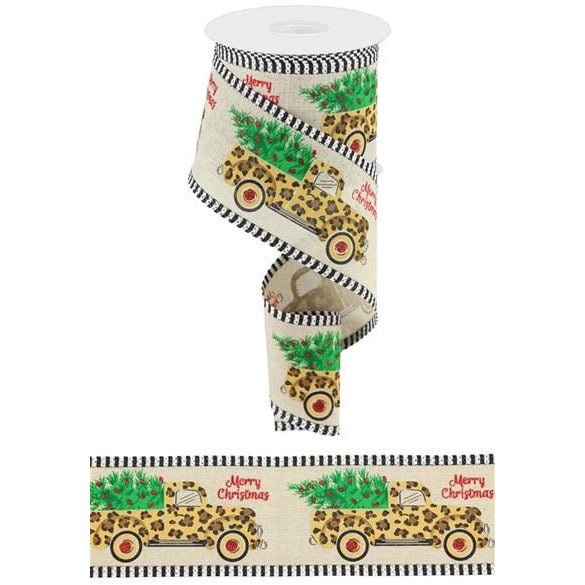 Shop For 2.5" Leopard Merry Christmas Ribbon: Natural (10 Yards) at Michelle's aDOORable Creations