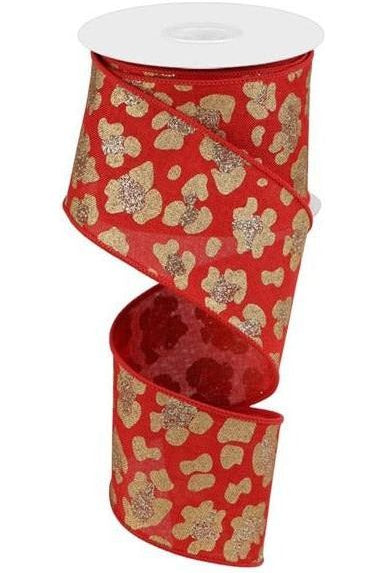 2.5" Leopard Print Ribbon: Red (10 Yards) - Michelle's aDOORable Creations - Wired Edge Ribbon