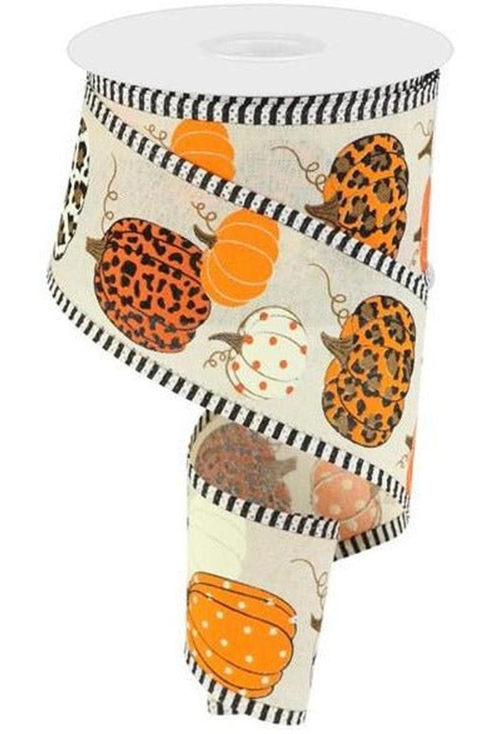 Shop For 2.5" Leopard Pumpkins Stripe Edge: Cream/Orange (10 Yards) at Michelle's aDOORable Creations