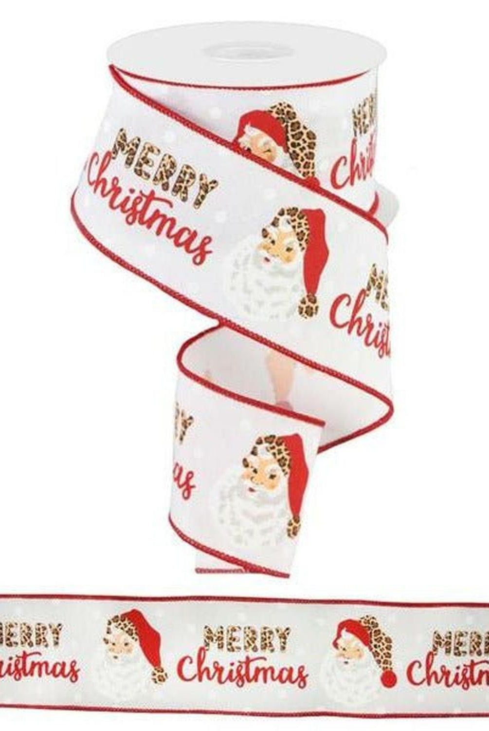 2.5" Leopard Santa Ribbon: White (10 Yards)