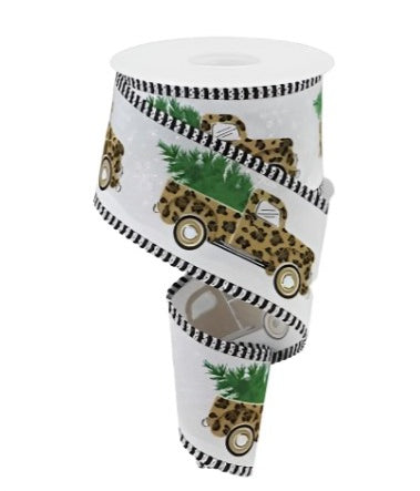 2.5" Leopard Snow Striped Edge Ribbon: White (10 Yards) - Michelle's aDOORable Creations - Wired Edge Ribbon