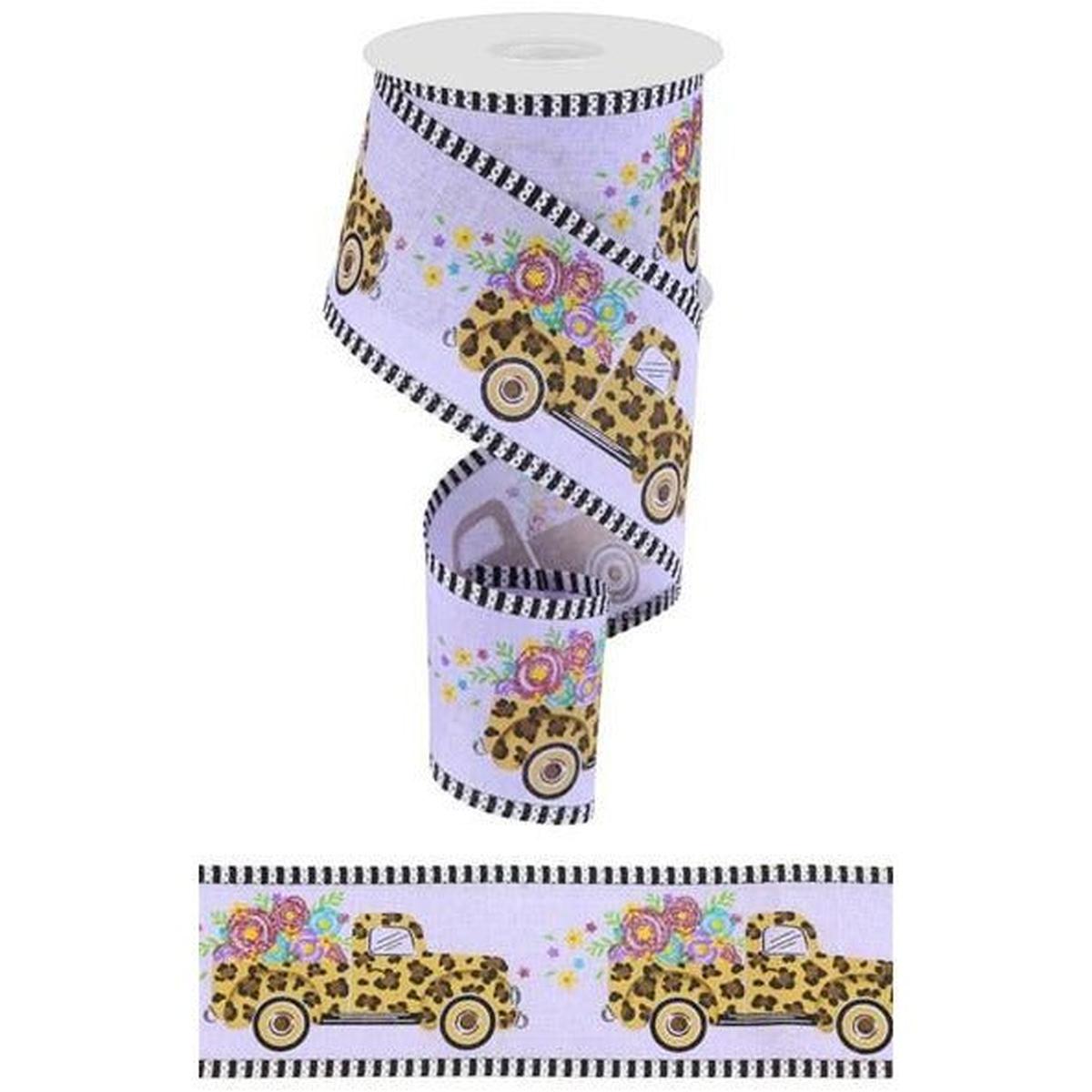 Shop For 2.5" Leopard Truck Flower Stripe Ribbon: Lavender (10 Yards) at Michelle's aDOORable Creations