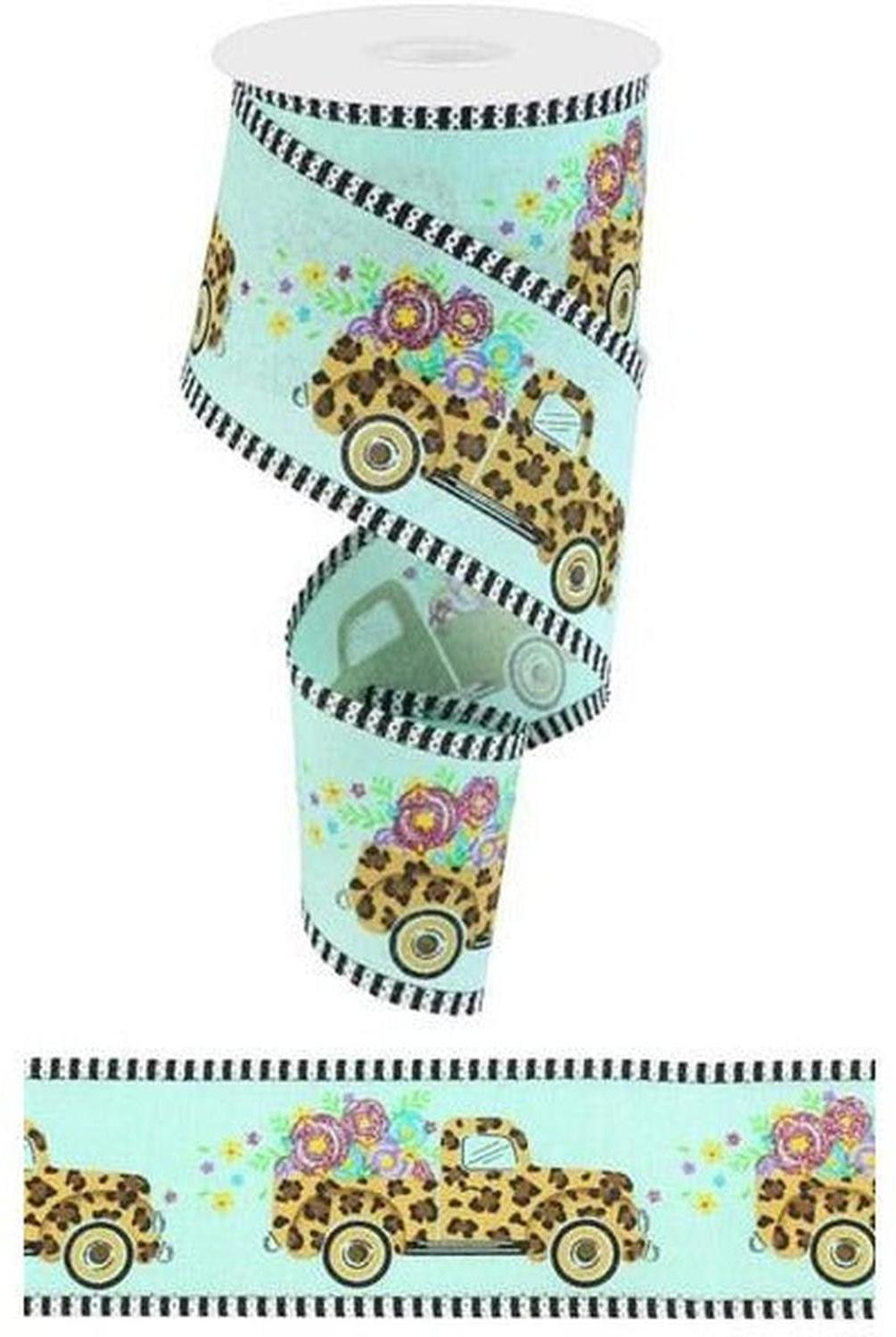 Shop For 2.5" Leopard Truck Flower Stripe Ribbon: Mint Green (10 Yards) at Michelle's aDOORable Creations