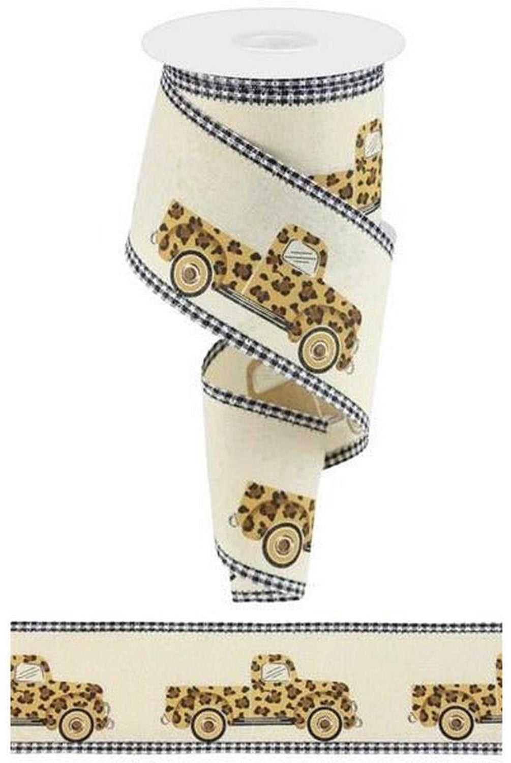 Shop For 2.5" Leopard Truck Gingham Edge Ribbon: Cream (10 Yards) at Michelle's aDOORable Creations