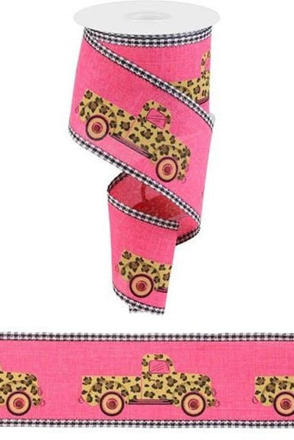 Shop For 2.5" Leopard Truck Gingham Edge Ribbon: Hot Pink (10 Yards) at Michelle's aDOORable Creations