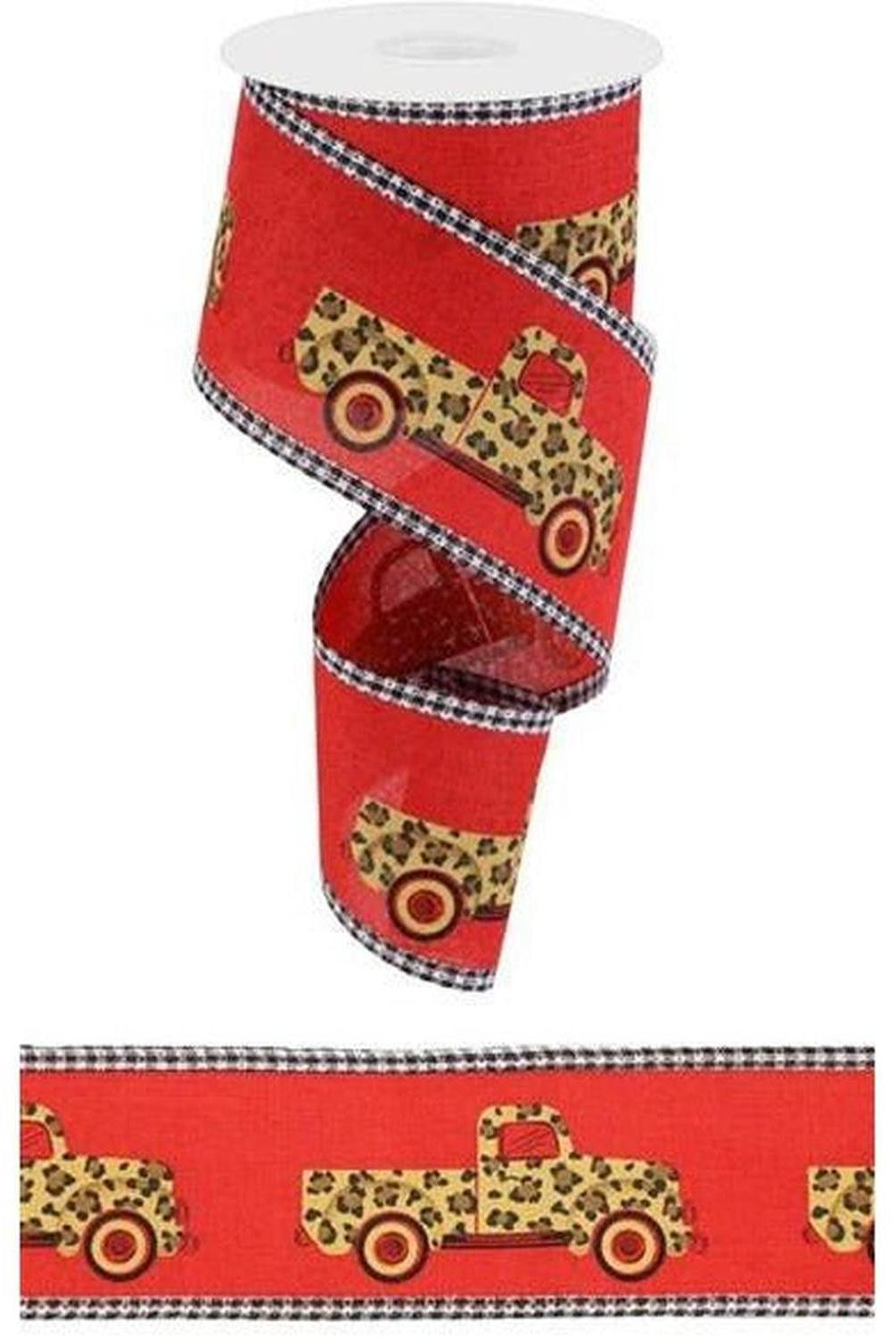 Shop For 2.5" Leopard Truck Gingham Edge Ribbon: Red (10 Yards) at Michelle's aDOORable Creations