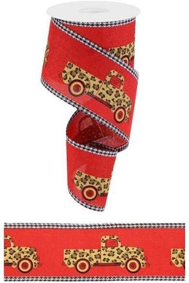 2.5" Leopard Truck Gingham Edge Ribbon: Red (10 Yards) - Michelle's aDOORable Creations - Wired Edge Ribbon