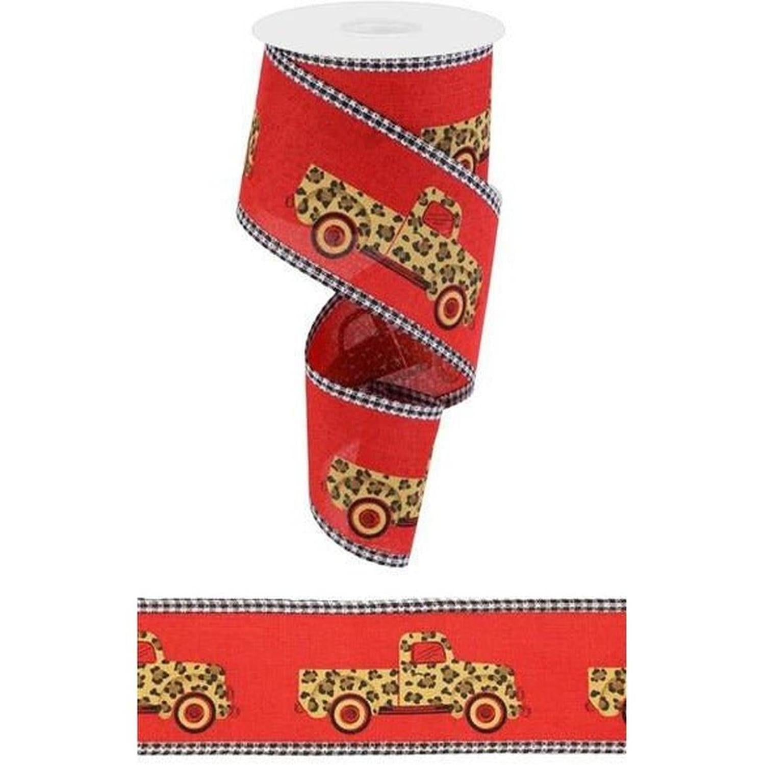 Shop For 2.5" Leopard Truck Gingham Edge Ribbon: Red (10 Yards) at Michelle's aDOORable Creations