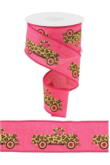 2.5" Leopard Truck Royal Ribbon: Hot Pink (10 Yards) - Michelle's aDOORable Creations - Wired Edge Ribbon