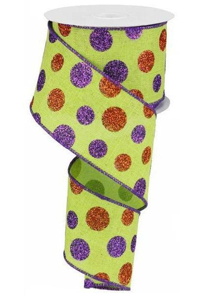 Shop For 2.5" Lime Green Ribbon with Multi Glitter Dots at Michelle's aDOORable Creations
