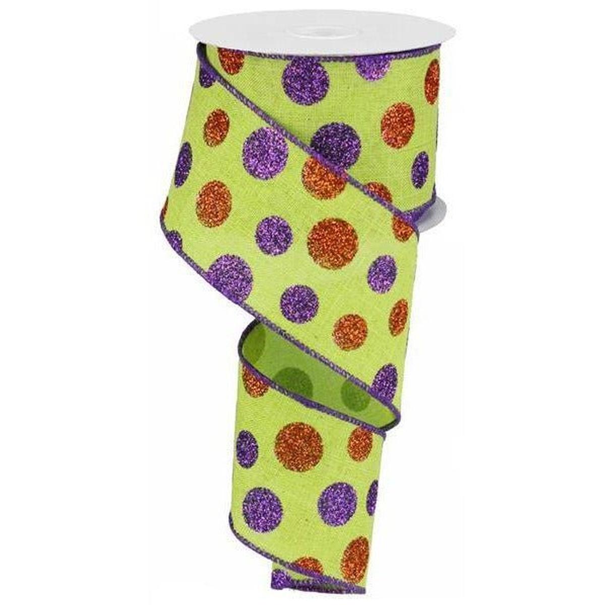 Shop For 2.5" Lime Green Ribbon with Multi Glitter Dots at Michelle's aDOORable Creations