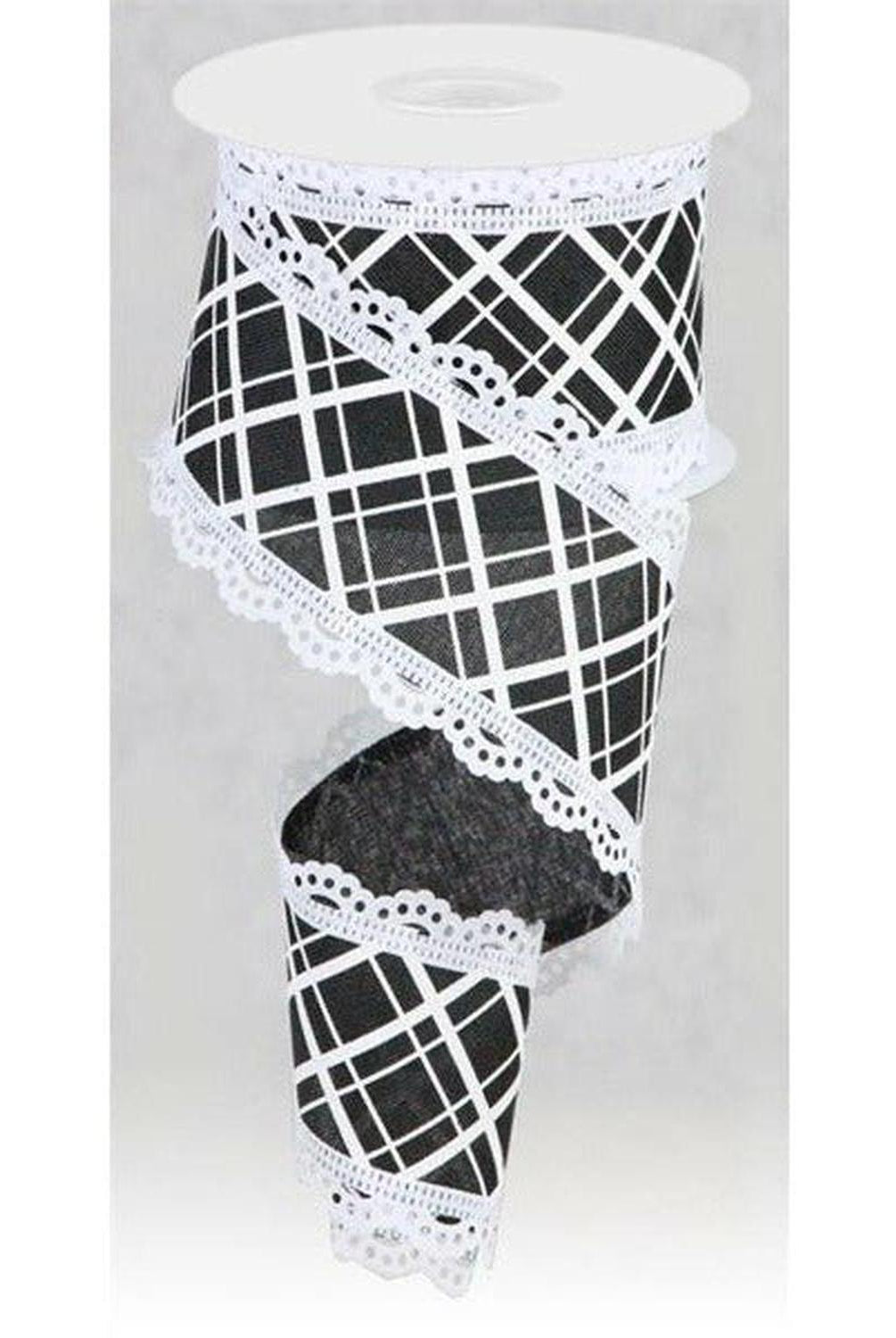 Shop For 2.5" Line Check Lace Ribbon: Black/White (10 Yard) at Michelle's aDOORable Creations