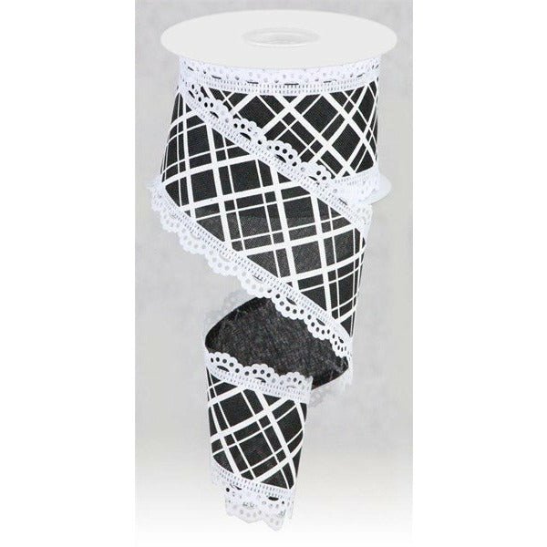 Shop For 2.5" Line Check Lace Ribbon: Black/White (10 Yard) at Michelle's aDOORable Creations