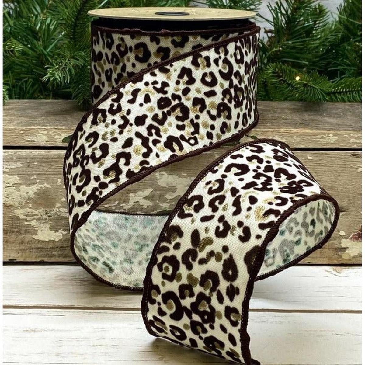 Shop For 2.5" Linen Leopard Print Ribbon: Cream (10 Yards) at Michelle's aDOORable Creations