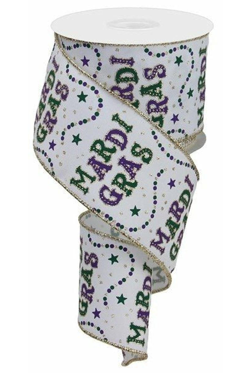 Shop For 2.5" Mardi Gras Beads Ribbon: White (10 Yards) at Michelle's aDOORable Creations