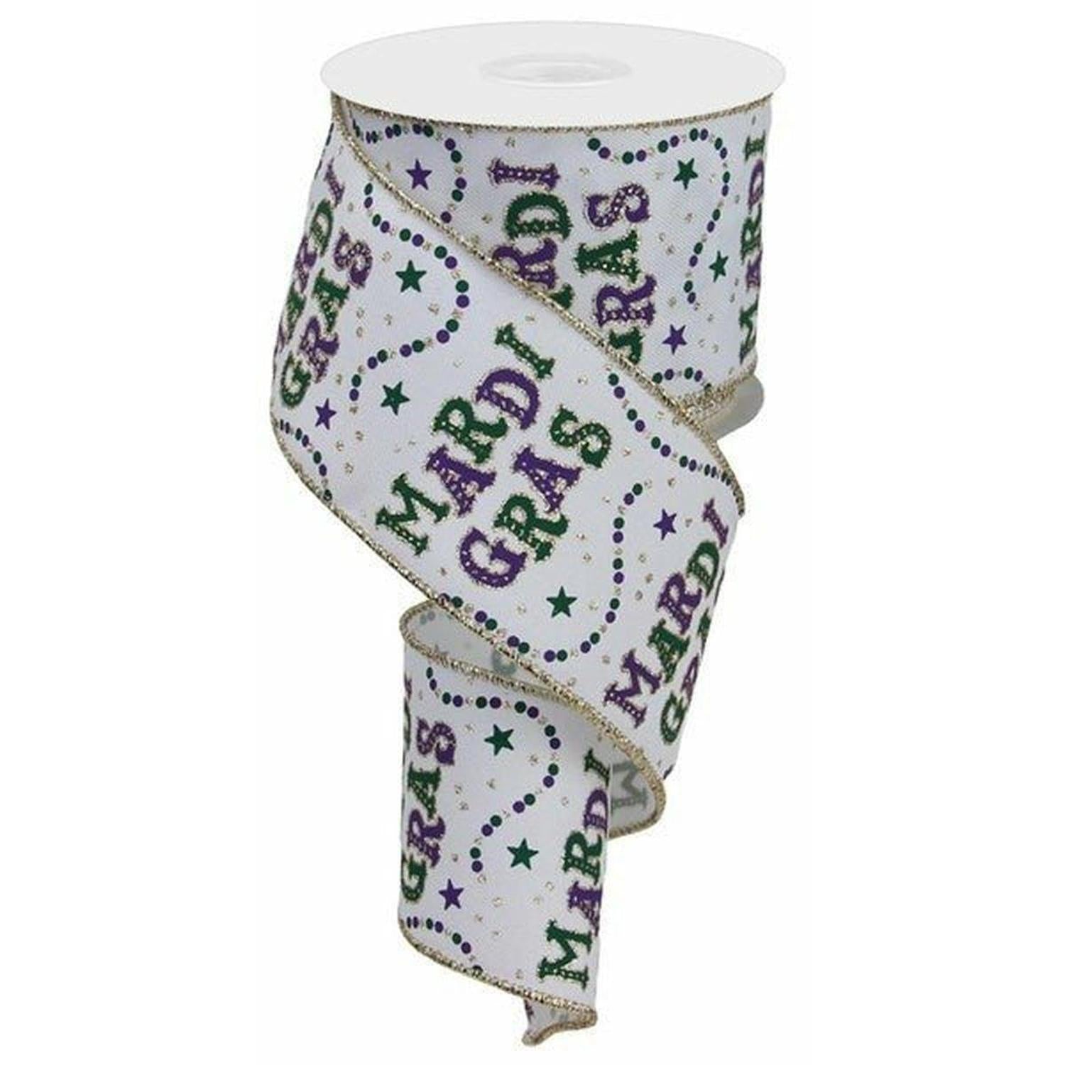 Shop For 2.5" Mardi Gras Beads Ribbon: White (10 Yards) at Michelle's aDOORable Creations