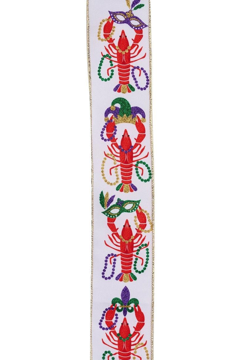Shop For 2.5" Mardi Gras Crawfish Ribbon: White (10 Yards) at Michelle's aDOORable Creations