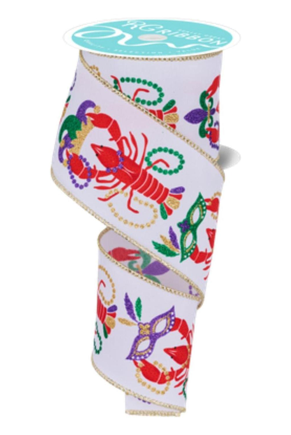 Shop For 2.5" Mardi Gras Crawfish Ribbon: White (10 Yards) at Michelle's aDOORable Creations