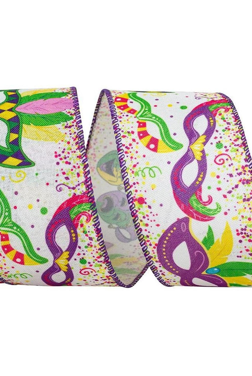 2.5" Mardi Gras Masks Linen Ribbon: Multi (10 Yards)