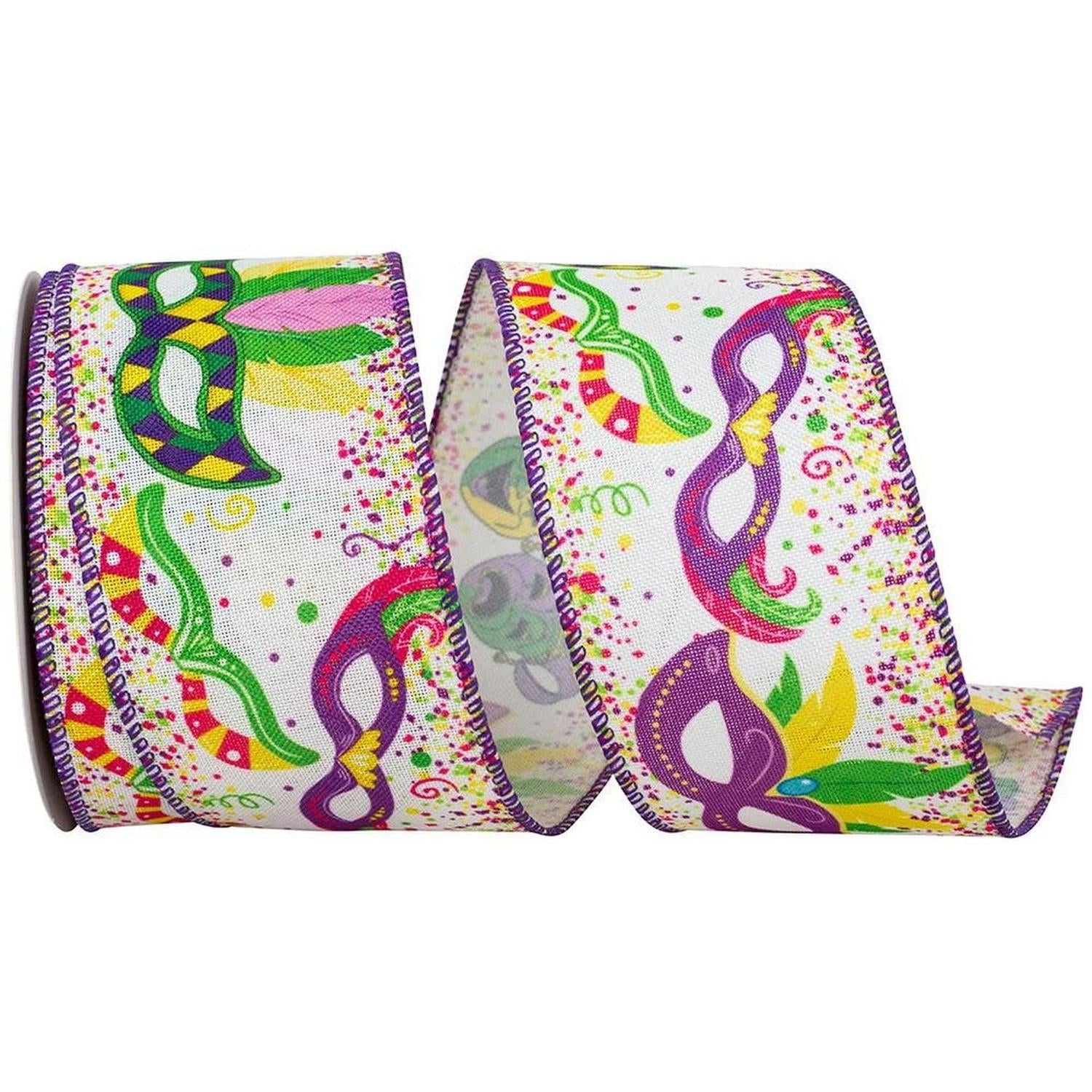 2.5" Mardi Gras Masks Linen Ribbon: Multi (10 Yards)